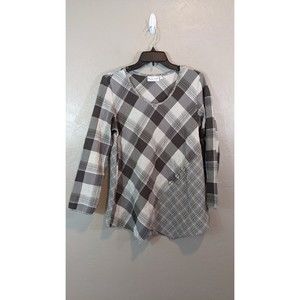 Habitat Womens Small Grey White Plaid Crinkle Handkerchief Hem Tunic Top
